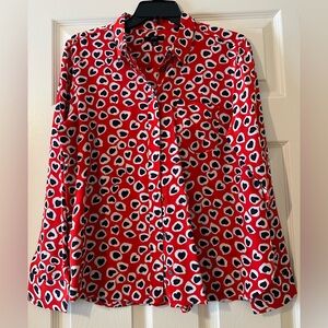 J. Crew Women’s Silk Button Down Shirt in Heart Print Size 12P